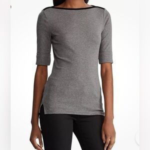 LAUREN RALPH LAUREN Women's Velvet Trim Boat Neck Casual Shirt Top XL